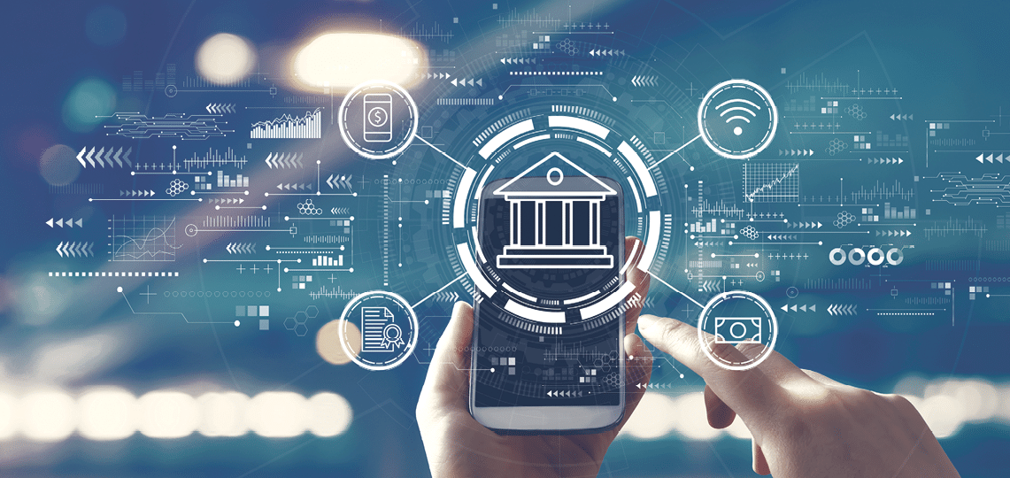 Online banking concept with person using a smartphone