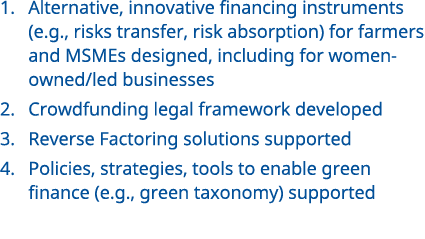 1. Alternative, innovative financing instruments (e.g., risks transfer, risk absorption) for farmers and MSMEs design...
