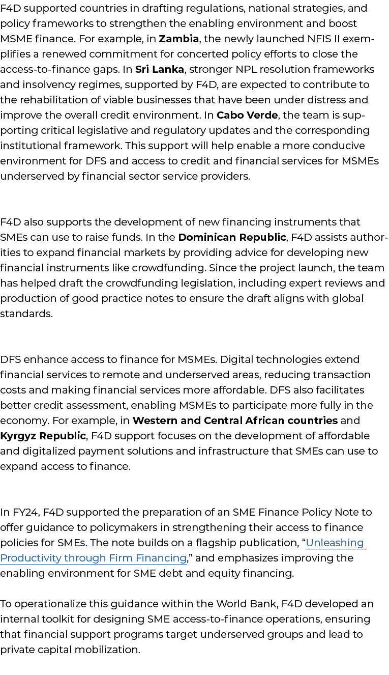 F4D supported countries in drafting regulations, national strategies, and policy frameworks to strengthen the enablin...