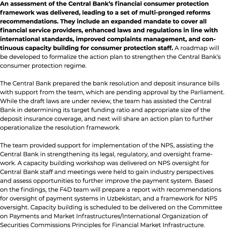 An assessment of the Central Bank’s financial consumer protection framework was delivered, leading to a set of multi ...
