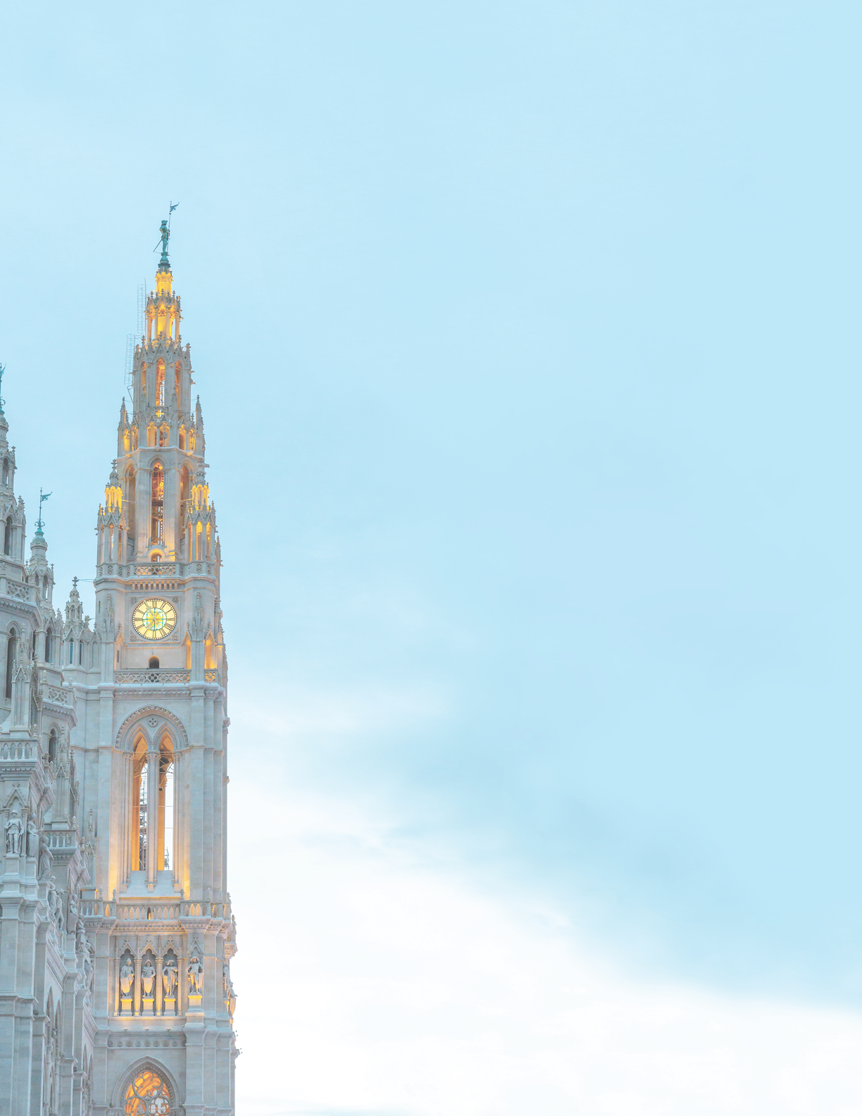 Capital of Austria Vienna, architectural and decoration elements of buildings in central part of city in cloudy day