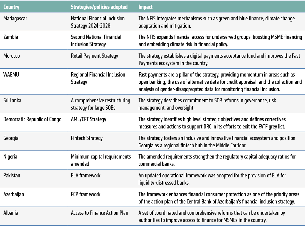 Country,Strategies/policies adopted,Impact,Madagascar,National Financial Inclusion Strategy 2024 2028,The NFIS integr...