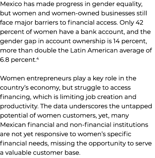 Mexico has made progress in gender equality, but women and women owned businesses still face major barriers to financ...