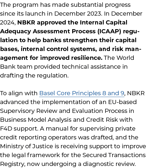 The program has made substantial progress since its launch in December 2023. In December 2024, NBKR approved the Inte...